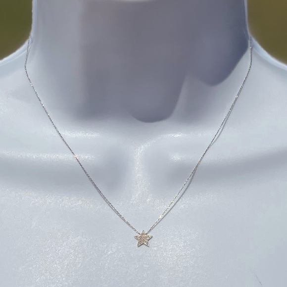 Estella Bartlett 14kt White Gold Diamond Star Pave 16in Necklace Pendant - Picture 3 of 10